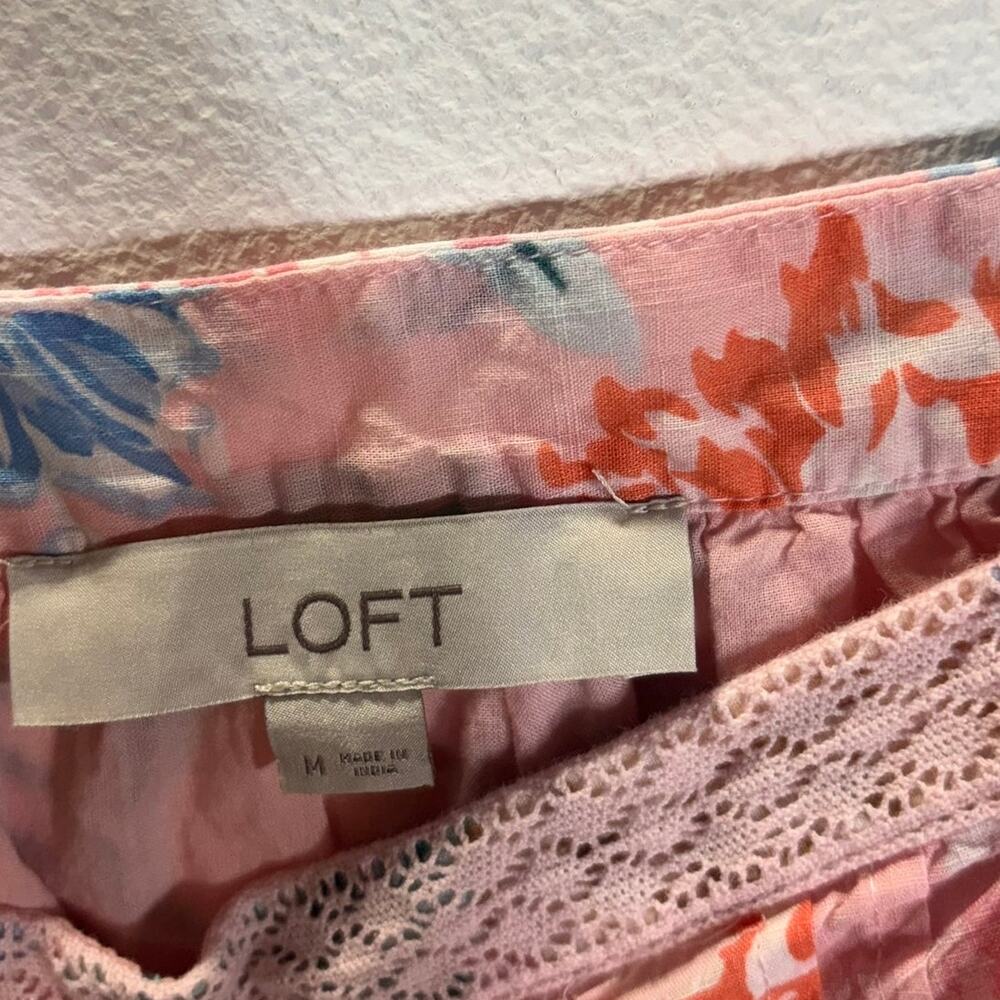 LOFT Pink Floral Square-Neck Peasant Blouse - Picture 2 of 6